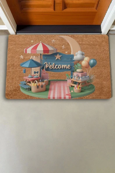 Valerine Life Ay ve Piknik Temalı Welcome Kapı Önü Paspası 45x70cm - 2