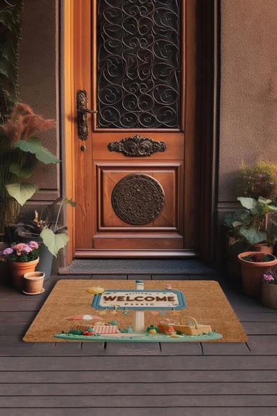 Valerine Life Piknik Temalı Welcome Kapı Önü Paspası 45x70cm - Resim 3