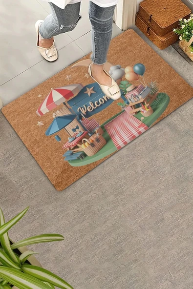 Valerine Life Ay ve Piknik Temalı Welcome Kapı Önü Paspası 45x70cm - 5