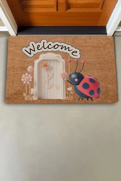Valerine Life Şans Kapında Uğur Böceği Welcome Kapı Önü Paspası 45x70cm - 2