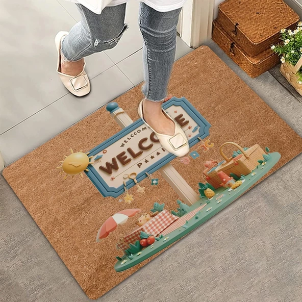 Valerine Life Piknik Temalı Welcome Kapı Önü Paspası 45x70cm