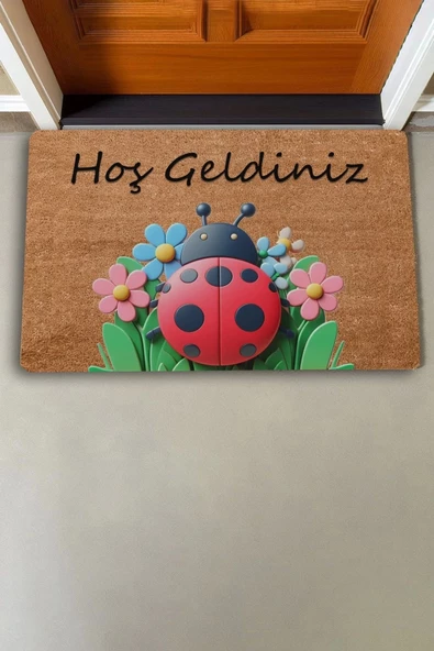 Valerine Life Uğur Böceği ve Papatyalı Welcome Kapı Önü Paspası 45x70cm - Resim 2