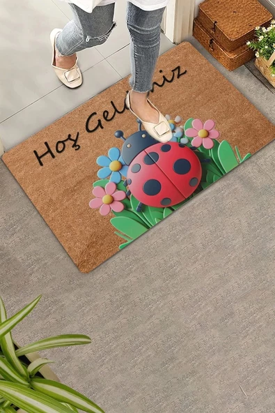 Valerine Life Uğur Böceği ve Papatyalı Welcome Kapı Önü Paspası 45x70cm ürün görseli