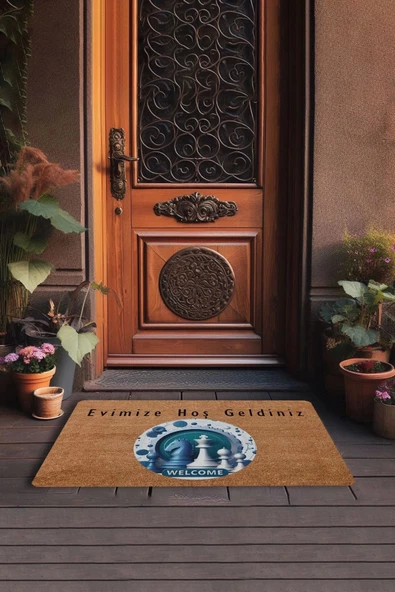 Valerine Life At ve Vezir Satranç Temalı Welcome Kapı Önü Paspası 45x70cm - Resim 3