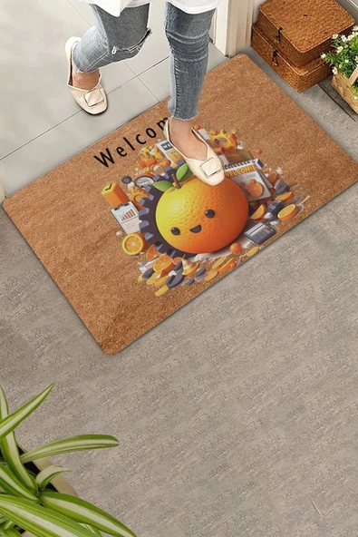 Valerine Life Portakal Adam Welcome Kapı Önü Paspası 45x70cm