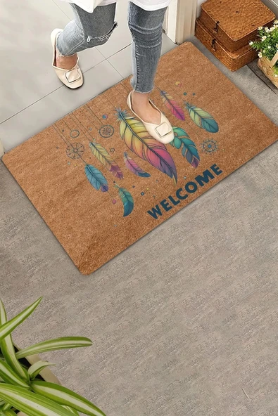 Valerine Life Egzotik Renkli Tüyler Welcome Kapı Önü Paspası 45x70cm ürün görseli