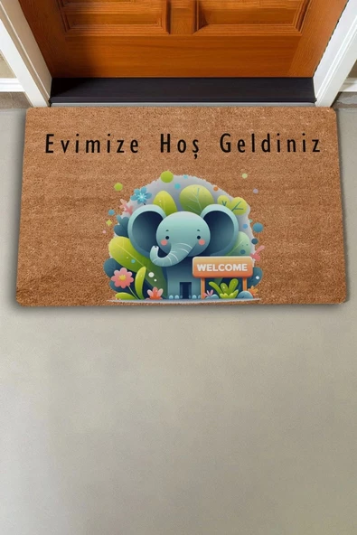 Valerine Life Şirin Fil ve Orman Temalı Evimize Hoş Geldiniz Kapı Önü Paspası 45x70cm - 2