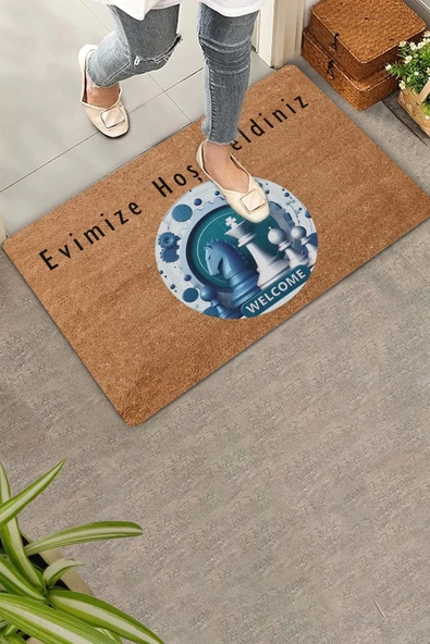 Valerine Life At ve Vezir Satranç Temalı Welcome Kapı Önü Paspası 45x70cm - Resim 5