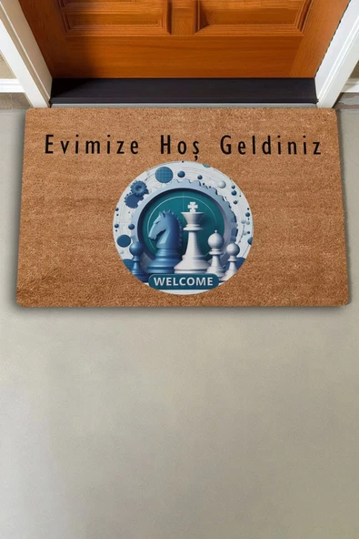 Valerine Life At ve Vezir Satranç Temalı Welcome Kapı Önü Paspası 45x70cm - Resim 6