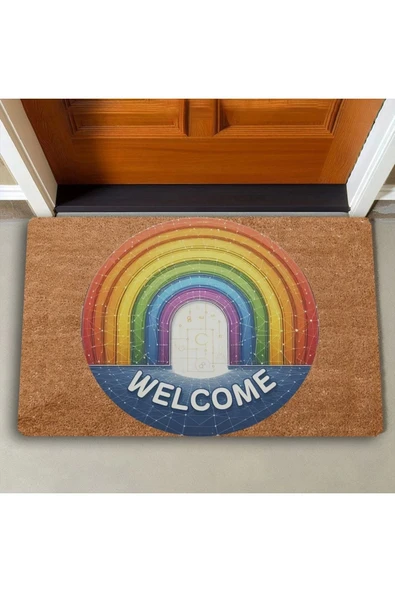 Valerine Life Gökkuşağı Kapısı Welcome Kapı Önü Paspası 45x70cm - Resim 2