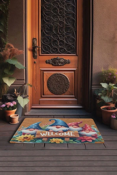 Valerine Life Çiçekler ve Cüceler Welcome Kapı Önü Paspası 45x70cm - Resim 7