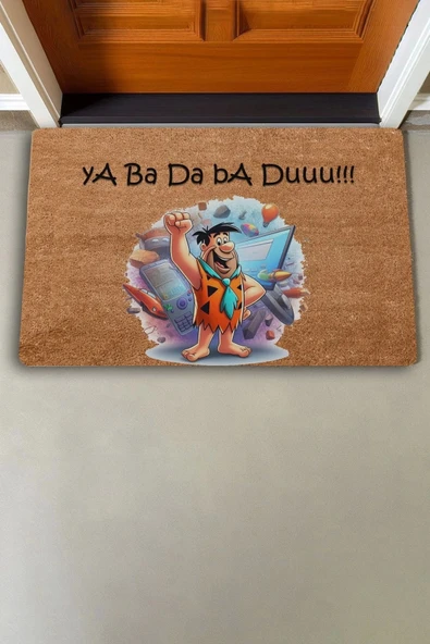 Valerine Life Taş Devri Yaba Daba Du Welcome Hoş Geldiniz Kapı Önü Paspası 45x70cm - Resim 5