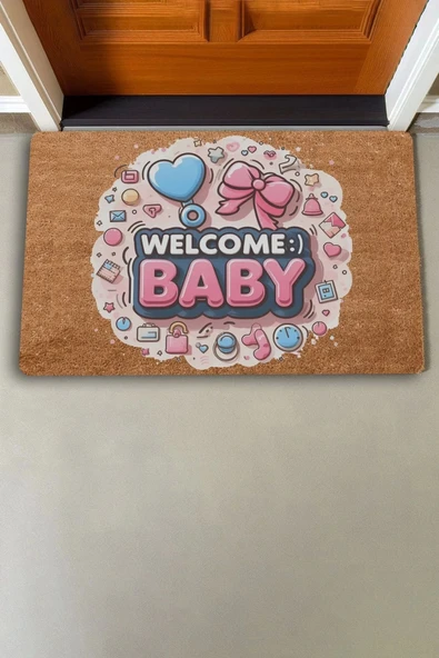 Valerine Life Hoş Geldin Bebek Welcome Yeni Doğan Kapı Önü Paspası 45x70cm - Resim 2