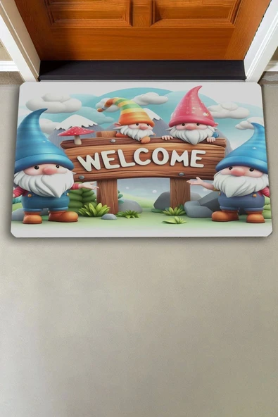 Valerine Life Sevimli Cüceler Welcome Kapı Önü Paspası 45x70cm - Resim 2