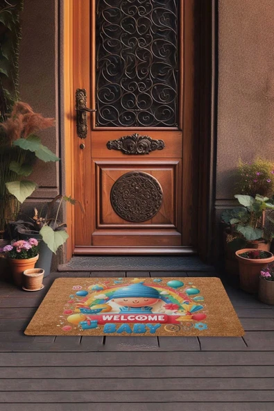 Valerine Life Yeni Doğan Balonlu Welcome Hoş Geldin Bebek Kapı Önü Paspası 45x70cm - Resim 3