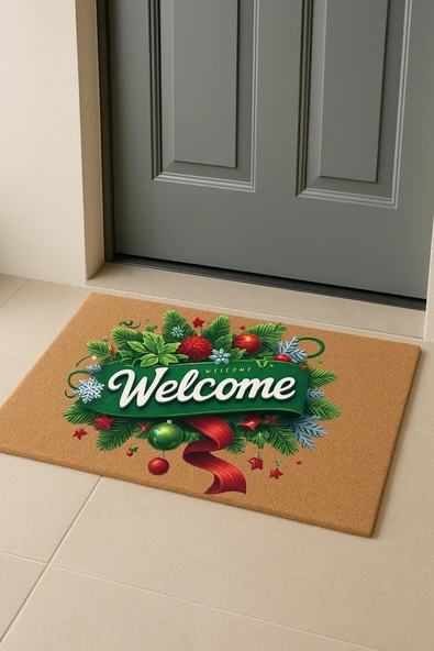 Valerine Life Yılbaşı Kapı Süsü Temalı Welcome Kapı Önü Paspası 45x70cm ürün görseli