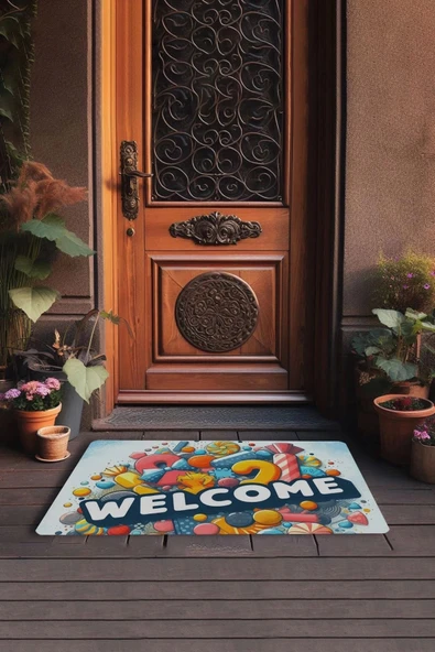 Valerine Life Şeker Festivali Welcome Kapı Önü Paspası 45x70cm - Resim 3