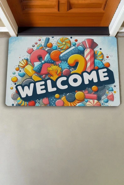 Valerine Life Şeker Festivali Welcome Kapı Önü Paspası 45x70cm - Resim 2