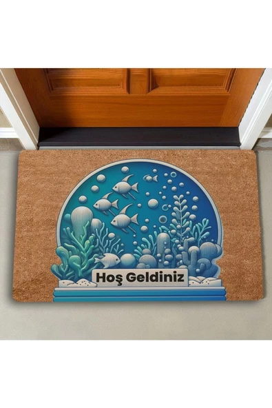 Valerine Life Balıklar ve Deniz Çayırları Hoş Geldiniz Kapı Önü Paspası 45x70cm - 2
