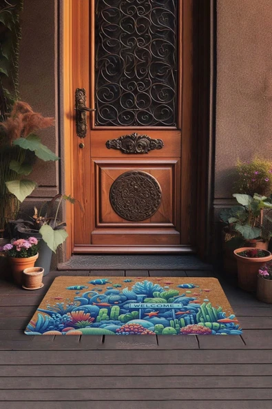 Valerine Life Deniz ve Balık Temalı Welcome Kapı Önü Paspası 45x70cm - 3