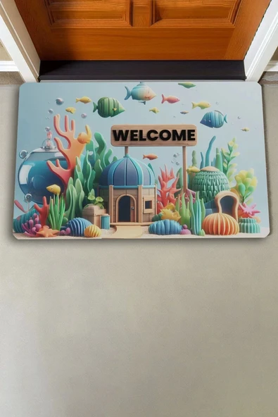 Valerine Life Akvaryum City Hoş Geldiniz Kapı Önü Paspası 45x70cm - Resim 2