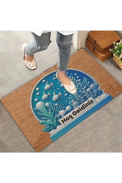 Valerine Life Balıklar ve Deniz Çayırları Hoş Geldiniz Kapı Önü Paspası 45x70cm ürün görseli