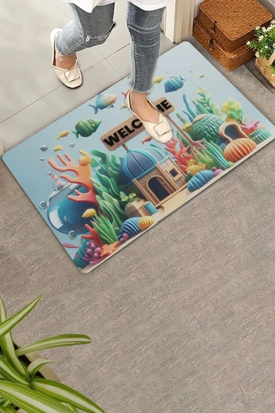Valerine Life Akvaryum City Hoş Geldiniz Kapı Önü Paspası 45x70cm ürün görseli