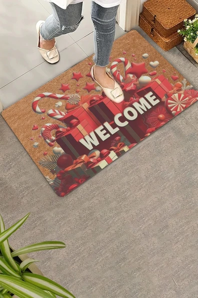 Valerine Life Yılbaşı Şemsiye Şekeri ve Hediyeler Welcome Kapı Önü Paspası 45x70cm ürün görseli