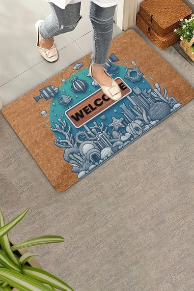 Valerine Life Melek Balıkları ve Deniz Bitkileri Welcome Kapı Önü Paspası 45x70cm ürün görseli