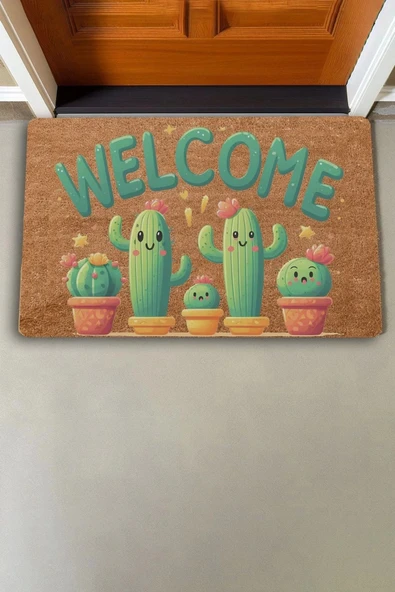 Valerine Life Sevimli Kaktüs Ailesi Welcome Kapı Önü Paspası 45x70cm - Resim 2