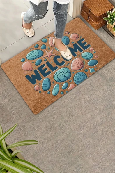 Valerine Life Renkli Midye ve Taşlar Welcome Kapı Önü Paspası 45x70cm ürün görseli