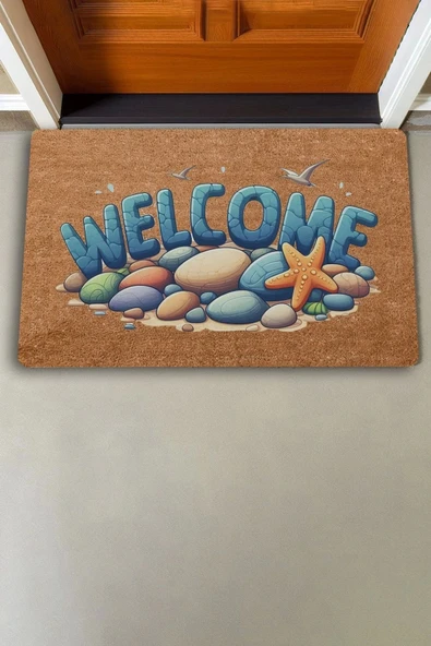 Valerine Life Deniz Taşları ve Deniz Yıldızı Welcome Kapı Önü Paspası 45x70cm - Resim 2