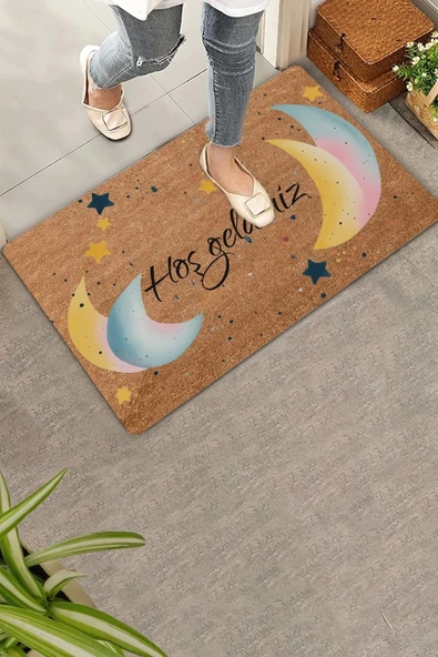 Valerine Life Ay ve Yıldız Temalı Hoş Geldiniz Kapı Önü Paspası 45x70cm ürün görseli