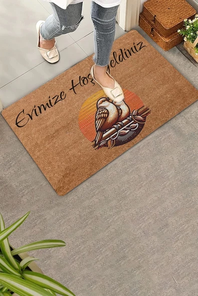 Valerine Life Gün Batımı ve Huzurlu Kuş Çifti Evimize Hoş Geldiniz Kapı Önü Paspası 45x70cm ürün görseli
