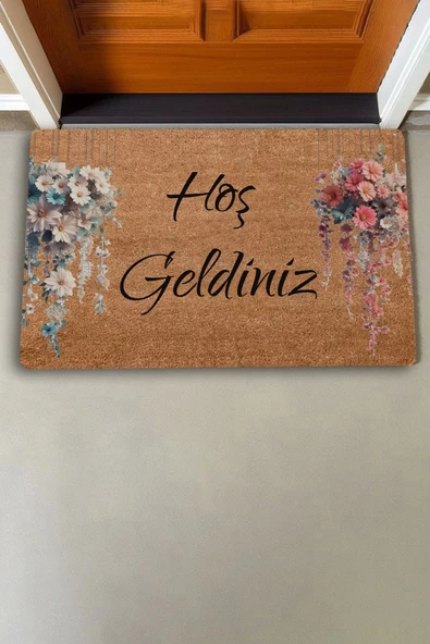 Valerine Life Sarkaç Beyaz Pembe Papatya Demetleri Hoş Geldiniz Kapı Önü Paspası 45x70cm - Resim 2