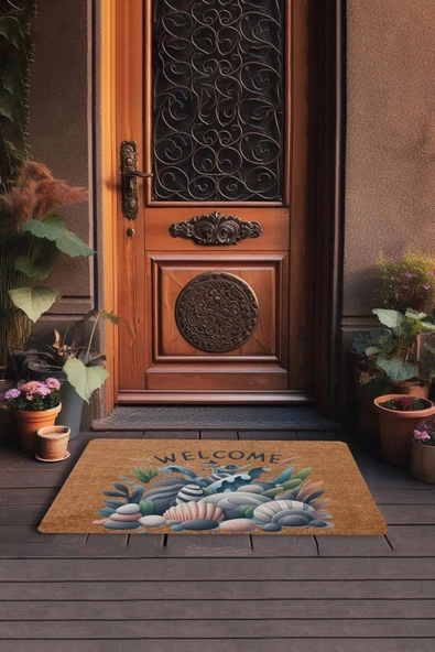 Valerine Life Deniz Feneri Deniz Taşları Welcome Kapı Önü Paspası 45x70cm - Resim 3
