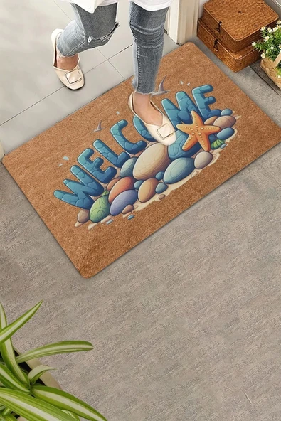 Valerine Life Deniz Taşları ve Deniz Yıldızı Welcome Kapı Önü Paspası 45x70cm ürün görseli