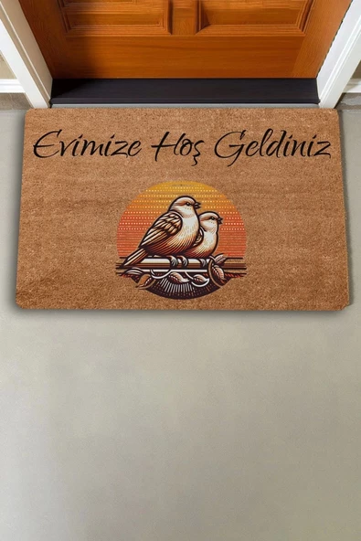 Valerine Life Gün Batımı ve Huzurlu Kuş Çifti Evimize Hoş Geldiniz Kapı Önü Paspası 45x70cm - Resim 2