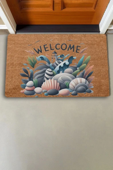 Valerine Life Deniz Feneri Deniz Taşları Welcome Kapı Önü Paspası 45x70cm - Resim 2