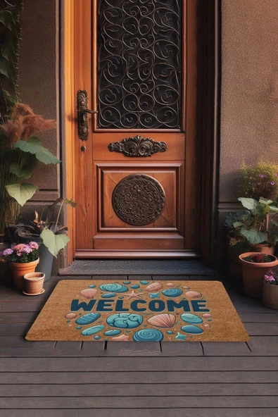 Valerine Life Renkli Midye ve Taşlar Welcome Kapı Önü Paspası 45x70cm - Resim 3