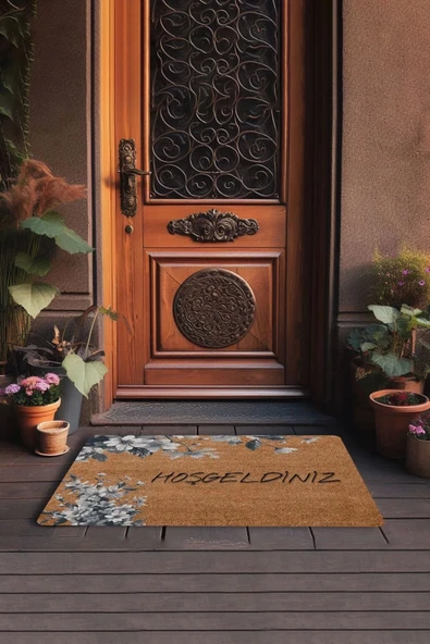 Valerine Life Beyaz Gerbera Çiçekleri Hoş Geldiniz Kapı Önü Paspası 45x70cm - Resim 3