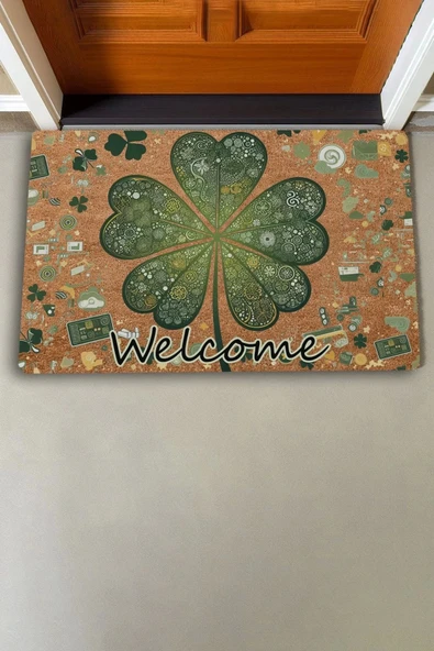 Valerine Life Retro Yonca Yaprağı Welcome Kapı Önü Paspası 45x70cm - Resim 2