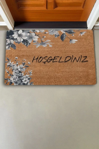 Valerine Life Beyaz Gerbera Çiçekleri Hoş Geldiniz Kapı Önü Paspası 45x70cm - Resim 2