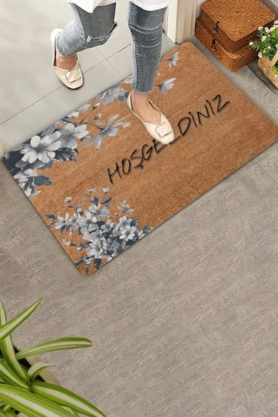 Valerine Life Beyaz Gerbera Çiçekleri Hoş Geldiniz Kapı Önü Paspası 45x70cm ürün görseli