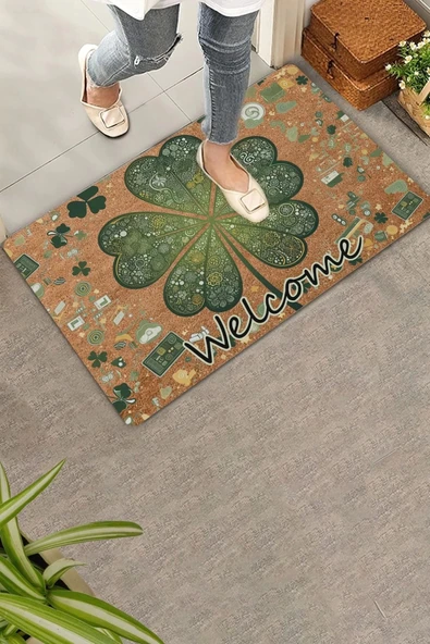 Valerine Life Retro Yonca Yaprağı Welcome Kapı Önü Paspası 45x70cm ürün görseli
