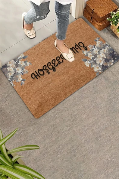 Valerine Life Beyaz Çuha Çiçekleri Hoş Geldiniz Kapı Önü Paspası 45x70cm ürün görseli
