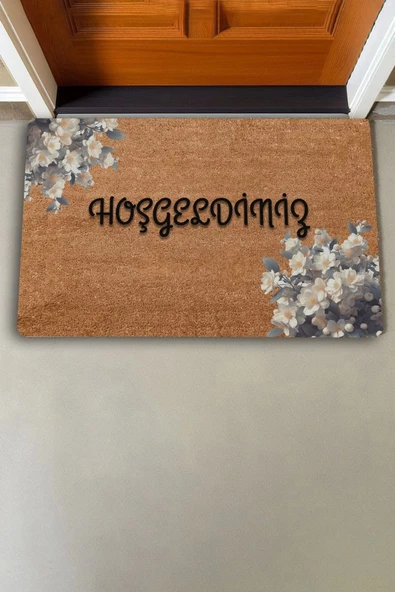 Valerine Life Beyaz Çuha Çiçekleri Hoş Geldiniz Kapı Önü Paspası 45x70cm - Resim 2