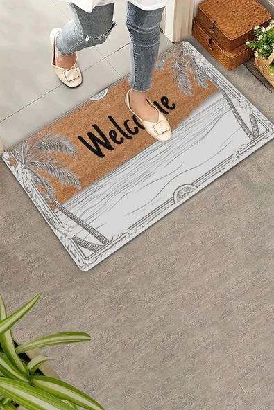 Valerine Life Deniz ve Palmiye Manzaralı Welcome Kapı Önü Paspası 45x70cm ürün görseli