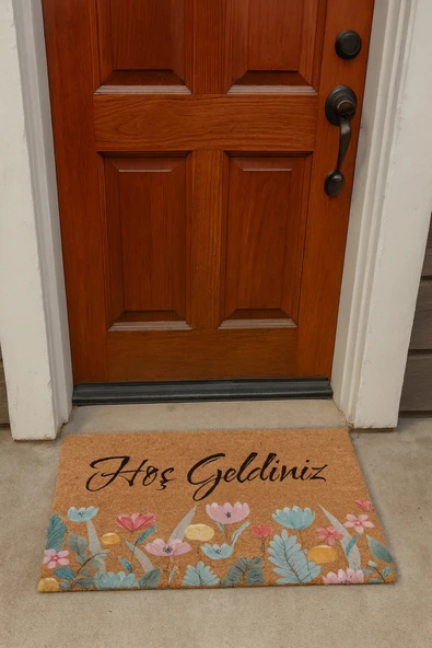 Valerine Life Renkli Gelincik Çiçekleri Hoş Geldiniz Kapı Önü Paspası 45x70cm ürün görseli