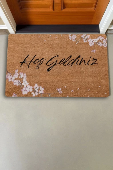 Valerine Life Pembe Kiraz Çiçekleri Hoş Geldiniz Kapı Önü Paspası 45x70cm - Resim 2